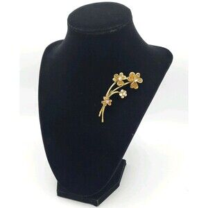 Vtg Floral Bouquet Brooch Pin Amber Aurora Borealis AB Rhinestone Gold Tone MCM